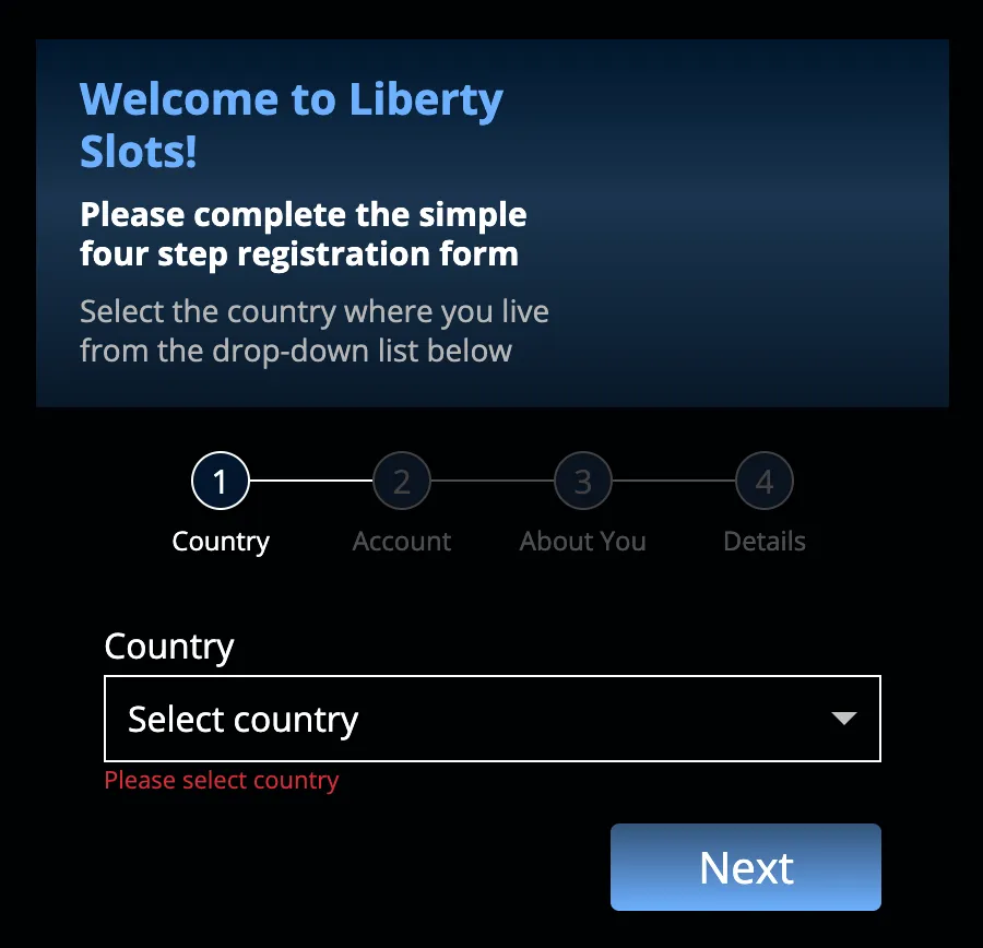 liberty-slots-casino signup page